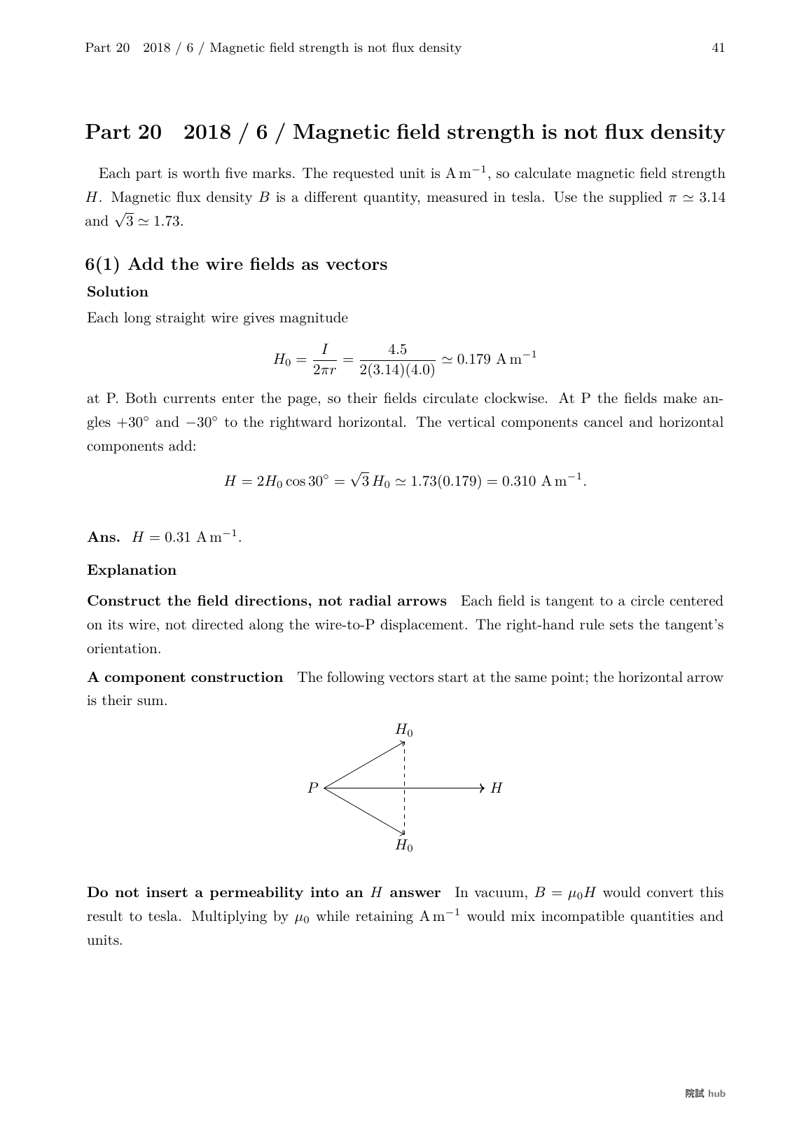 KOSEN Physics 2018 problem 6: vector addition of two magnetic fields