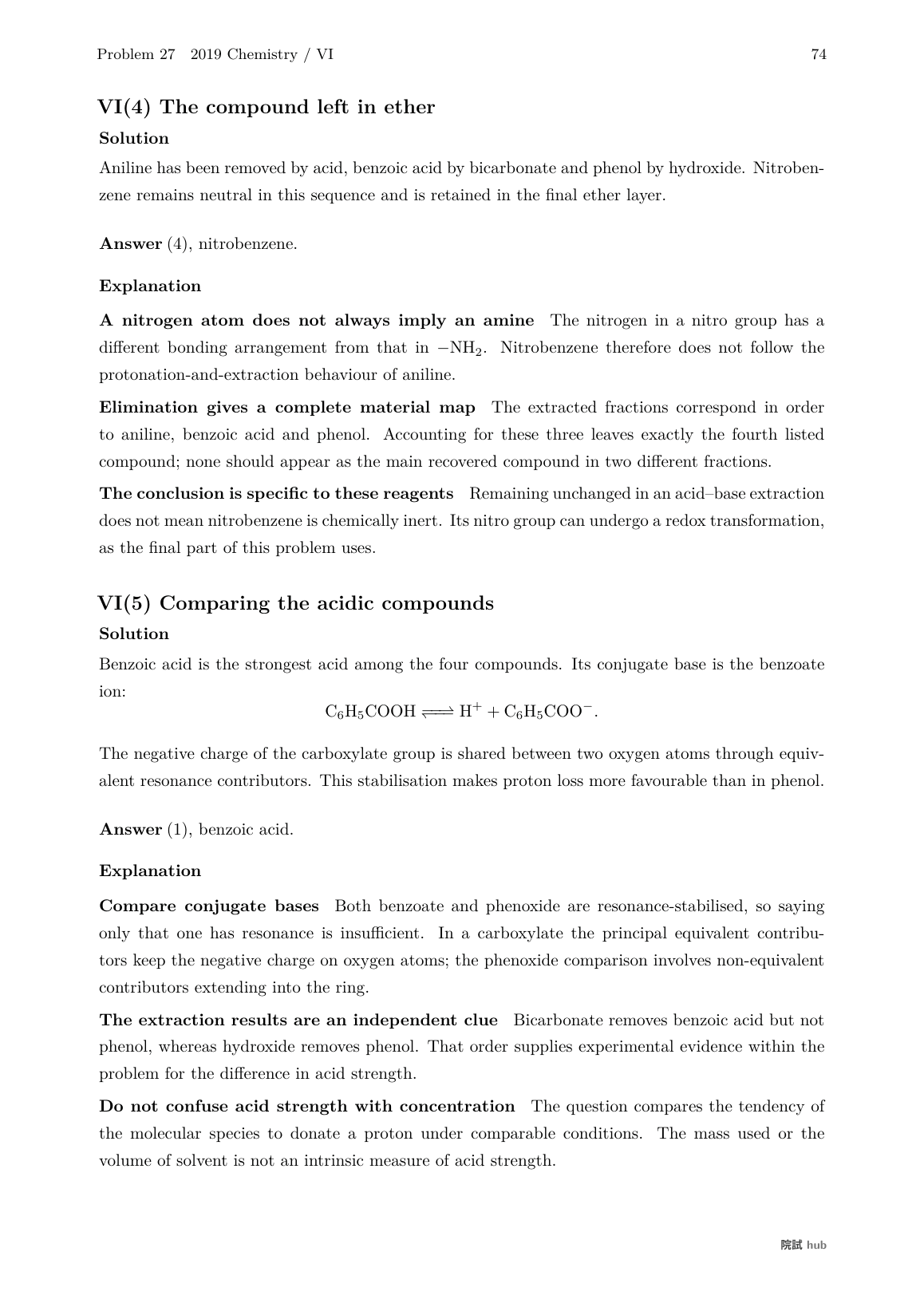2019 Chemistry problem VI: the ether layer and comparison of acid strengths