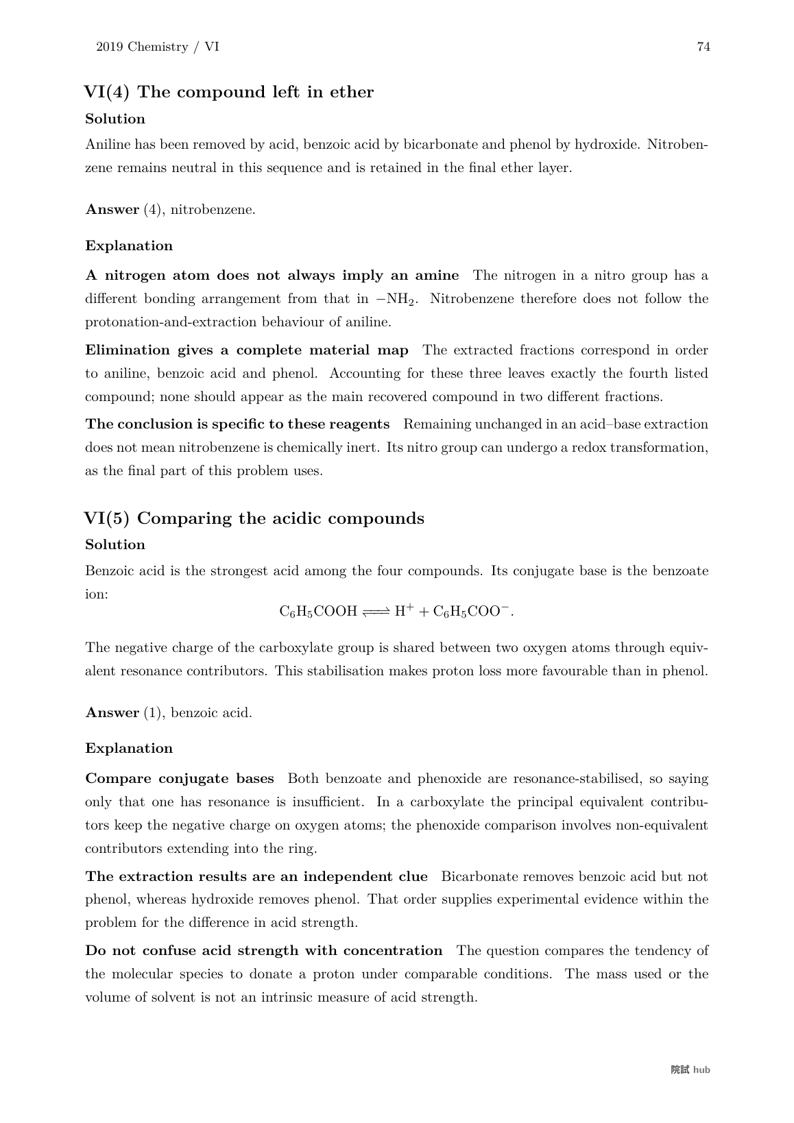 2019 Chemistry problem VI: the ether layer and comparison of acid strengths