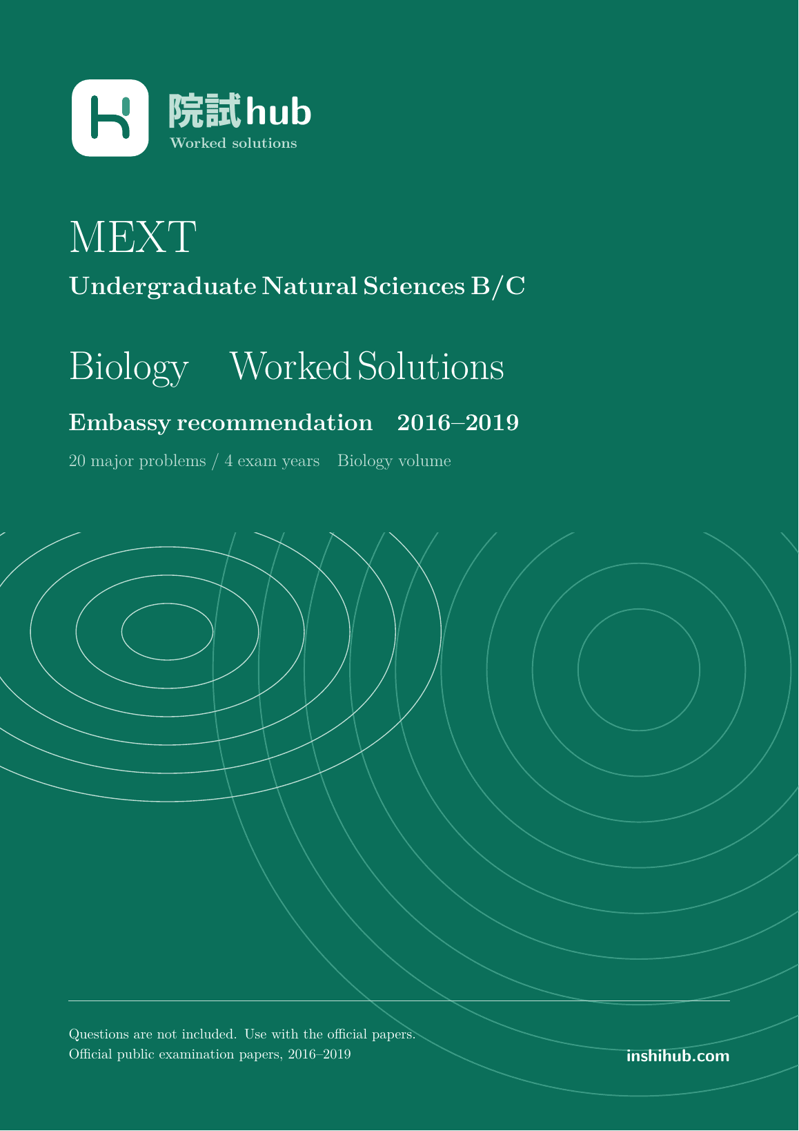 Actual covers included: MEXT Undergraduate Natural Sciences B/C · Worked Solutions 2016–2019